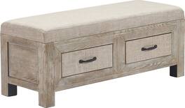 Click Decor - Cottage Upholstered Storage Bench - Weathered Ash