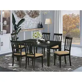 East West Furniture - WEAN7-BLK-C 7 Pc Table set -Dining Table and 6 Dining Chairs - Black