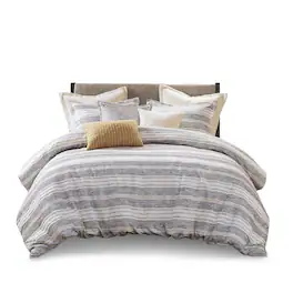 Gracie Mills - Innis Chenille Jacquard Striped Comforter Set with Euro Shams and Decorative Pillows - Charcoal