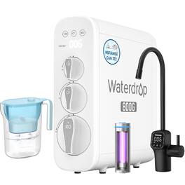 Waterdrop - G3P800 Tankless Under-Sink RO System, 800 GPD Membrane, UV Sterilizer, Black Smart LED Faucet, Extra PT-05B-L Pitcher - White