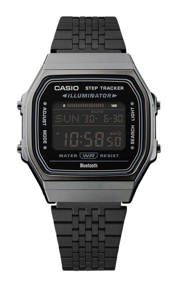 CASIO STEP TRACKER ILLUMINATOR  
ADJUST MODE  
100 MUTE  
SUN 30-6-30  
LIGHT SEARCH  
10:58 50  
WATER WR RESIST  
Bluetooth