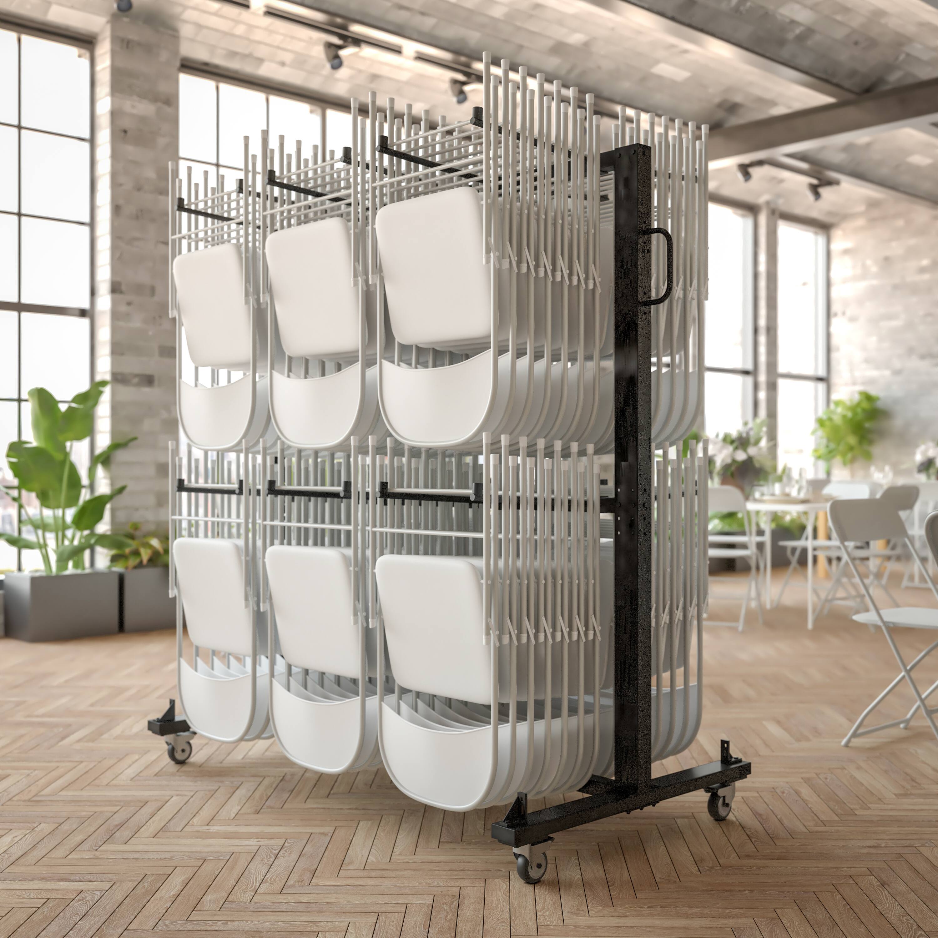 Alt View 1. Emma + Oliver - Kirk Heavy Duty Folding Table and Chairs Mobile Cart with Locking Wheels and Included Outdoor Cover and Bungee Cords - Black.