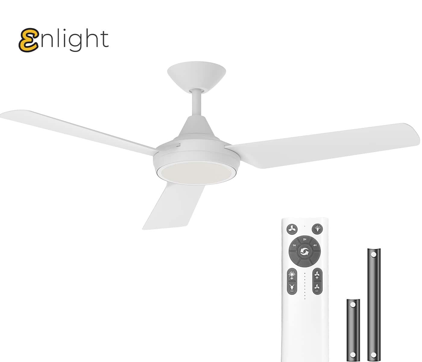 ENLIGHT - 52" Smart DC Ceiling Fan with CCT Dimmable LED Light, 3 Blades, Energy Efficient, Quiet Operation, Damp Rated - White