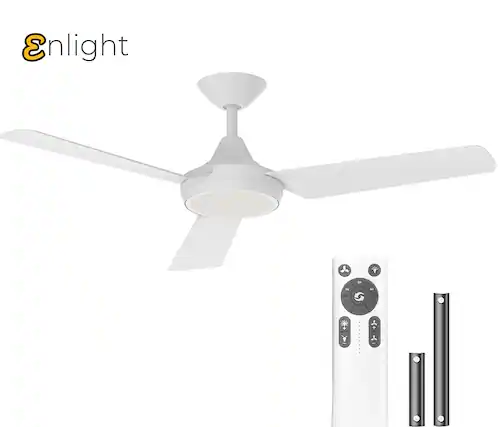 Front. ENLIGHT - 52" Smart DC Ceiling Fan with CCT Dimmable LED Light, 3 Blades, Energy Efficient, Quiet Operation, Damp Rated - White.