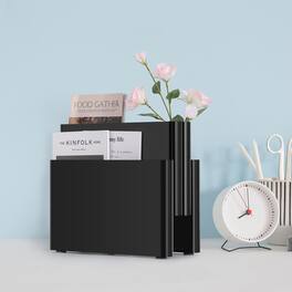 Oumilen - Modern 4-Slot Magazine Rack & File Organizer - Multifunctional Storage Stand for Home and Office - Black