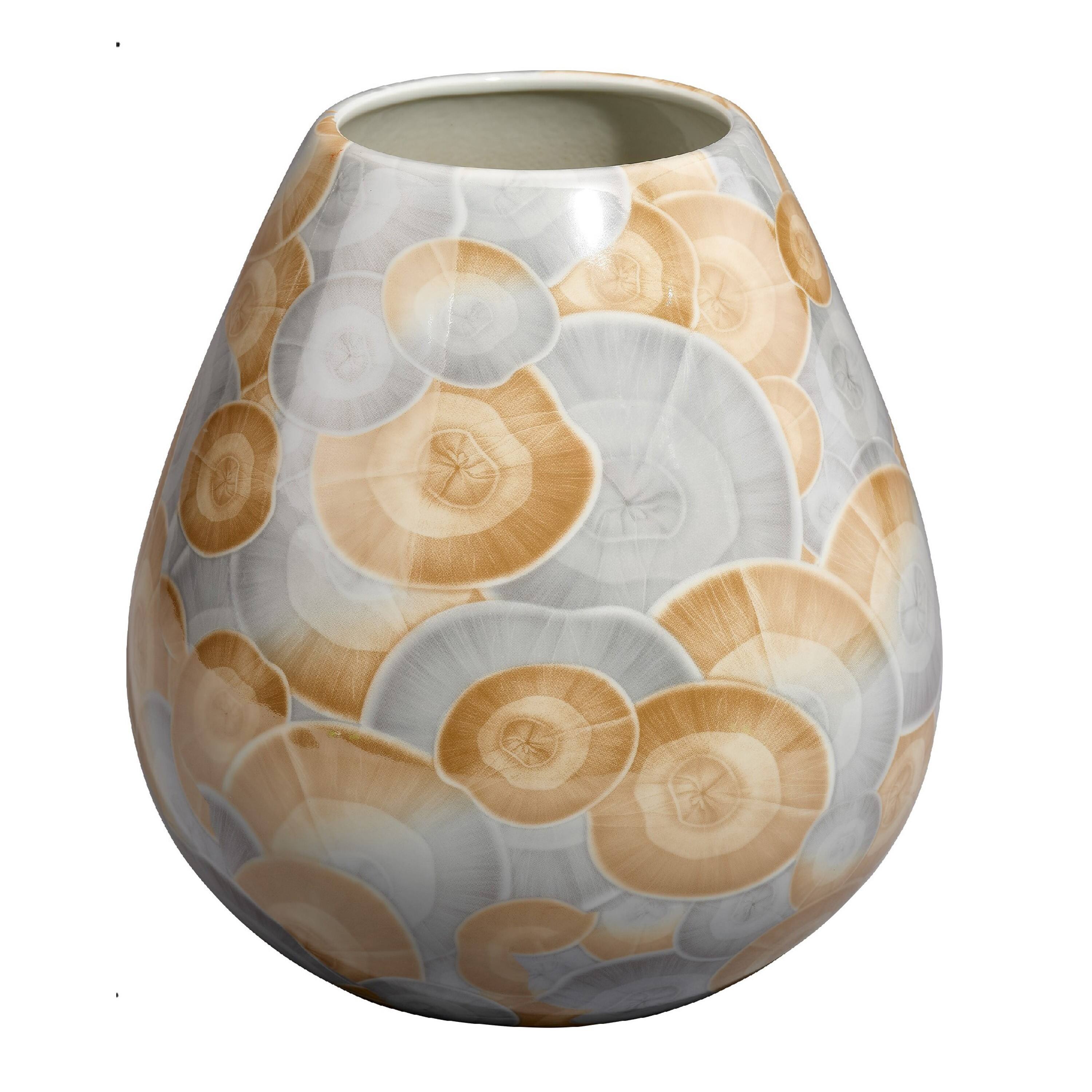 Angle. Manhattan Lane - Aery Decorative Vase, Printed Pattern Glossy  Ceramic, 8 Inch - Blue, Brown.