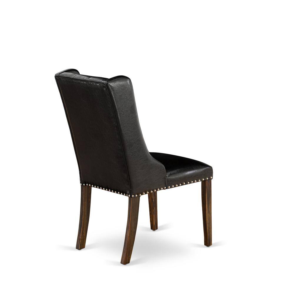 Alt View 3. East West Furniture - Black Linen Fabric Dining Chair and Button Tufted Back with Distressed Jacobean Rubber Wood Legs, Set of 2 - Brown.