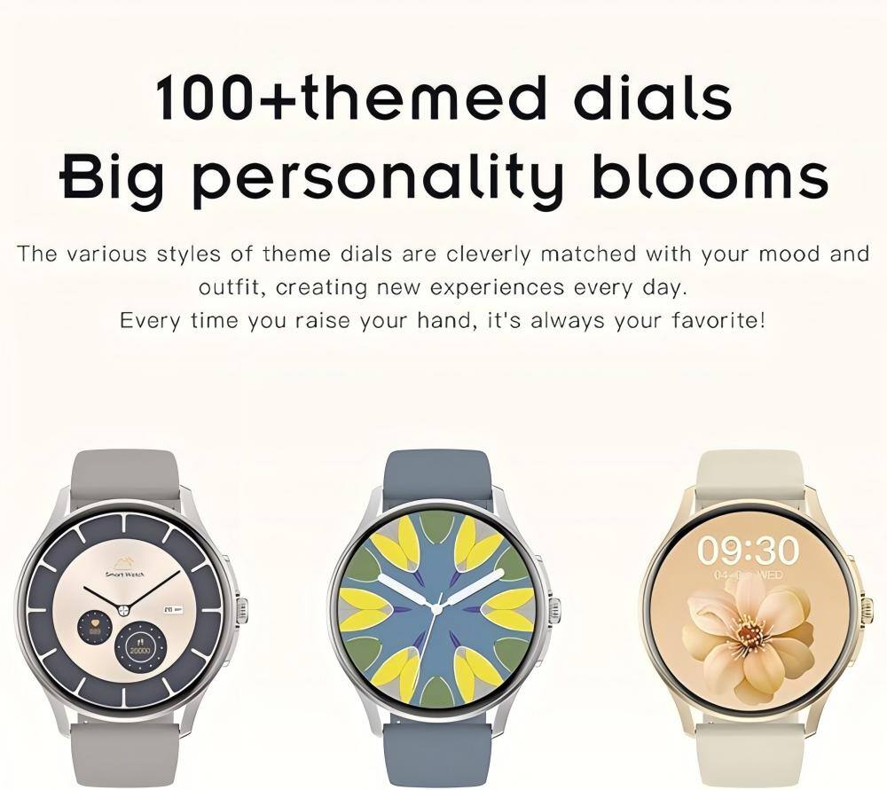 100+ themed dials  
Big personality blooms  

The various styles of theme dials are cleverly matched with your mood and outfit, creating new experiences every day. Every time you raise your hand, it's always your favorite!  

Smor MELn  
09:30  
04-0 WED  
20000