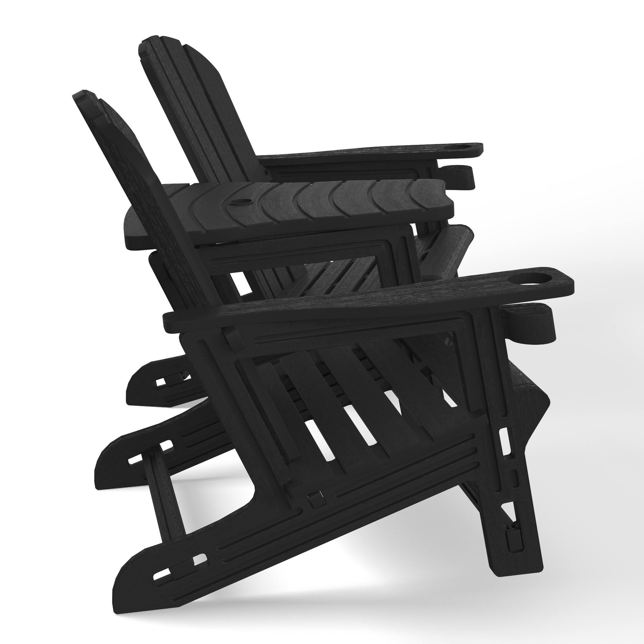 Left. WestinTrends - WestinTrends Azura Outdoor HDPE Adirondack Chairs With Connecting Table Tray (Set of 2) - Black.
