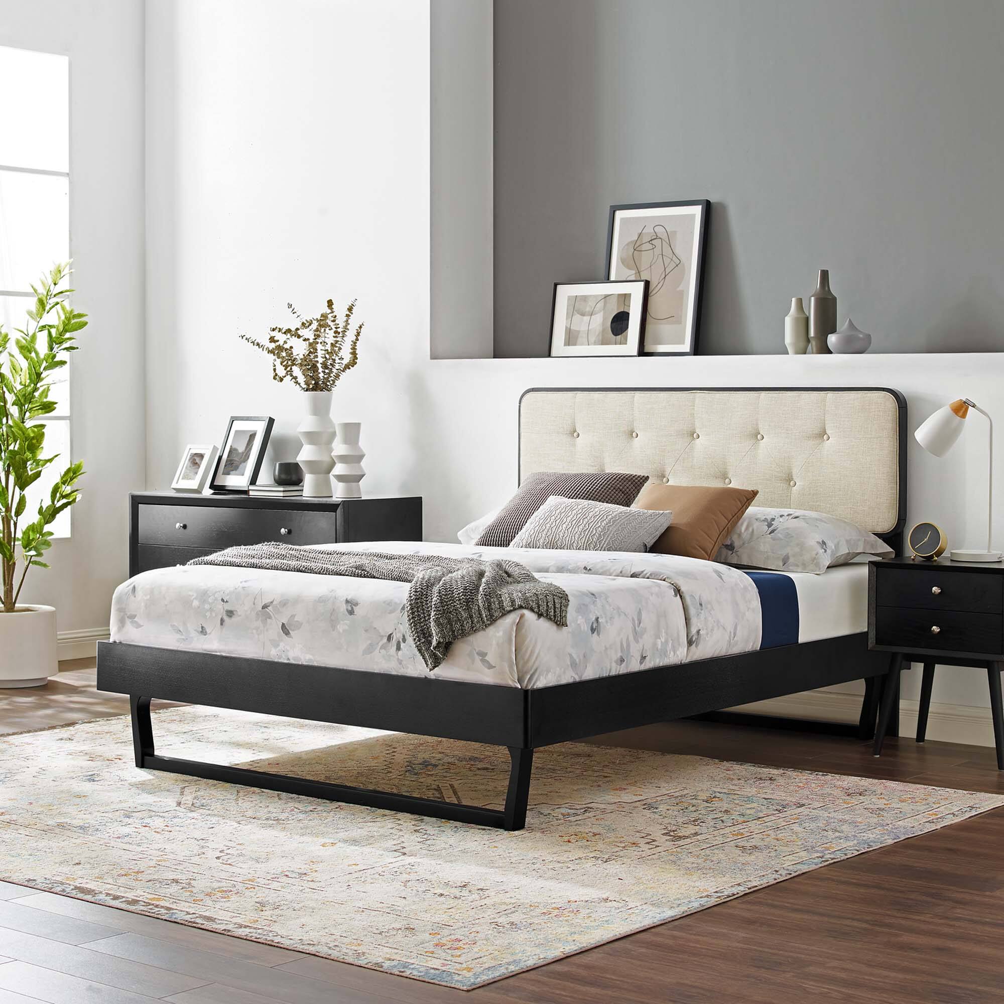 Alt View 5. Modway - Marlee Wood Queen Platform Bed With Splayed Legs - Black.