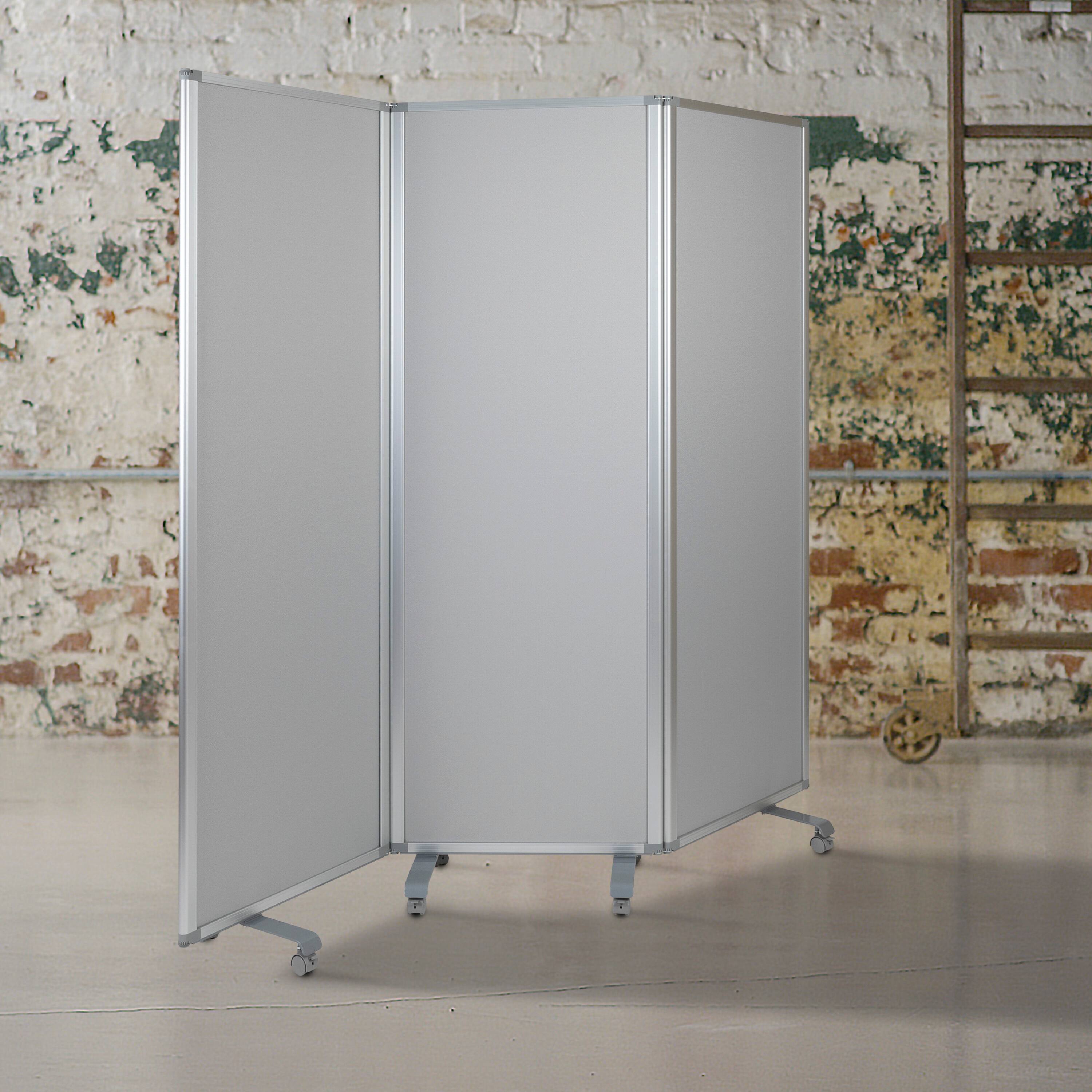 Alt View 1. Emma + Oliver - Mobile Whiteboard/Cloth 3 Section Partition with Locking Casters, 72"H x 24"W - White/Gray.