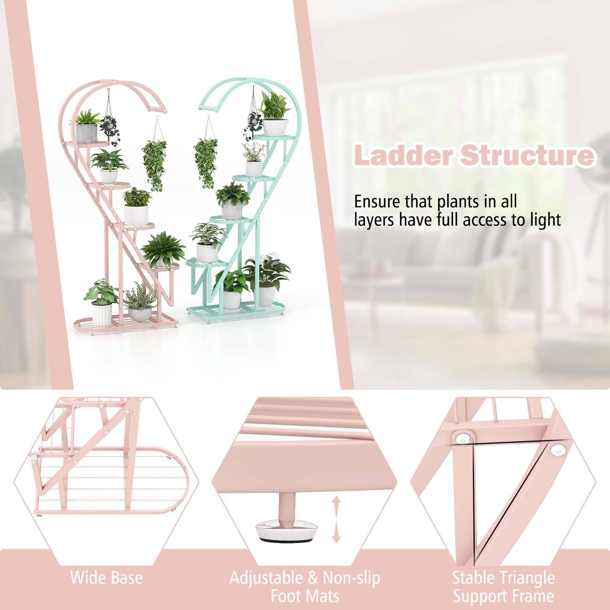 Ladder Structure: Ensure that plants in all layers have full access to light.
Wide Base: Adjustable & Non-slip Foot Mats.
Stable Triangle: Support Frame.