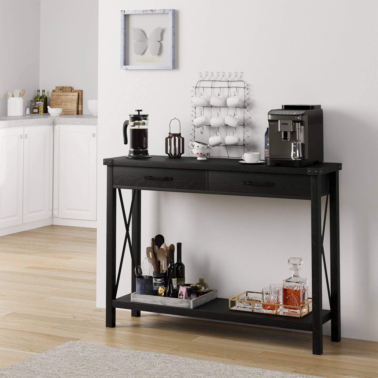Alt View 3. Acekool - 43 Inch Console Table with 2 Drawers,Entryway Table with Open Storage Shelf - Black.
