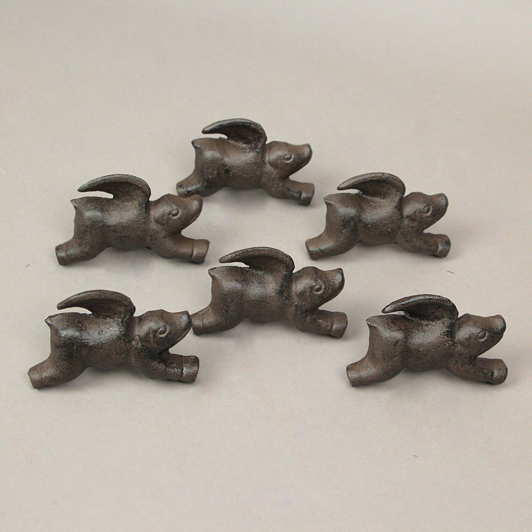 Alt View 4. Upper Deck - Set of 6 Cast Iron Flying Pig Drawer Pulls Decorative Cabinet Knobs Home Decor - Brown.