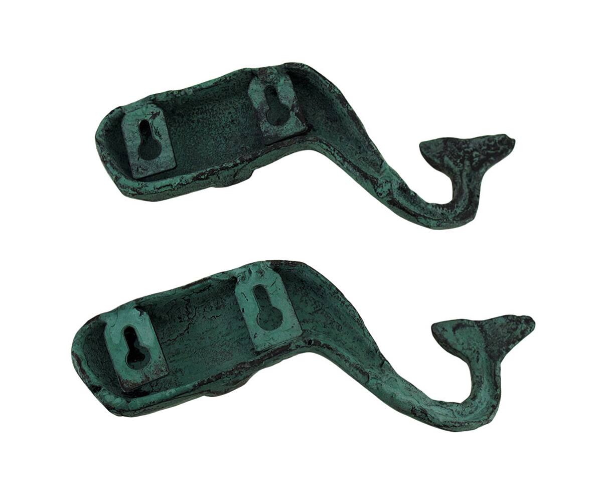 Alt View 2. SPI Home - Set of 2 Verdigris Finish Sperm Whale Cast Iron Wall Hooks - Turquoise.