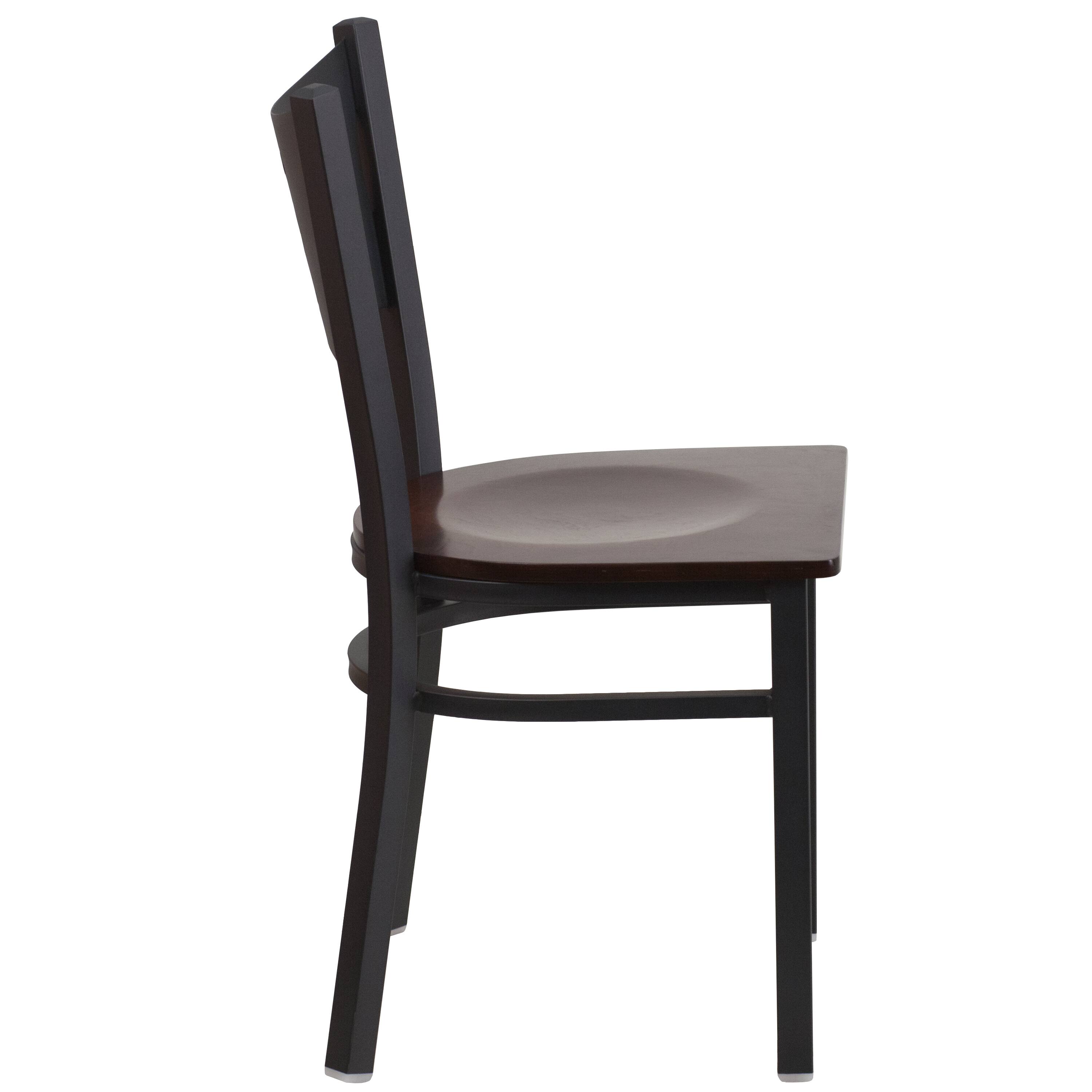 Alt View 4. Emma + Oliver - Coffee Back Metal Restaurant Dining Chair - Walnut Wood Seat/Black Metal Frame.