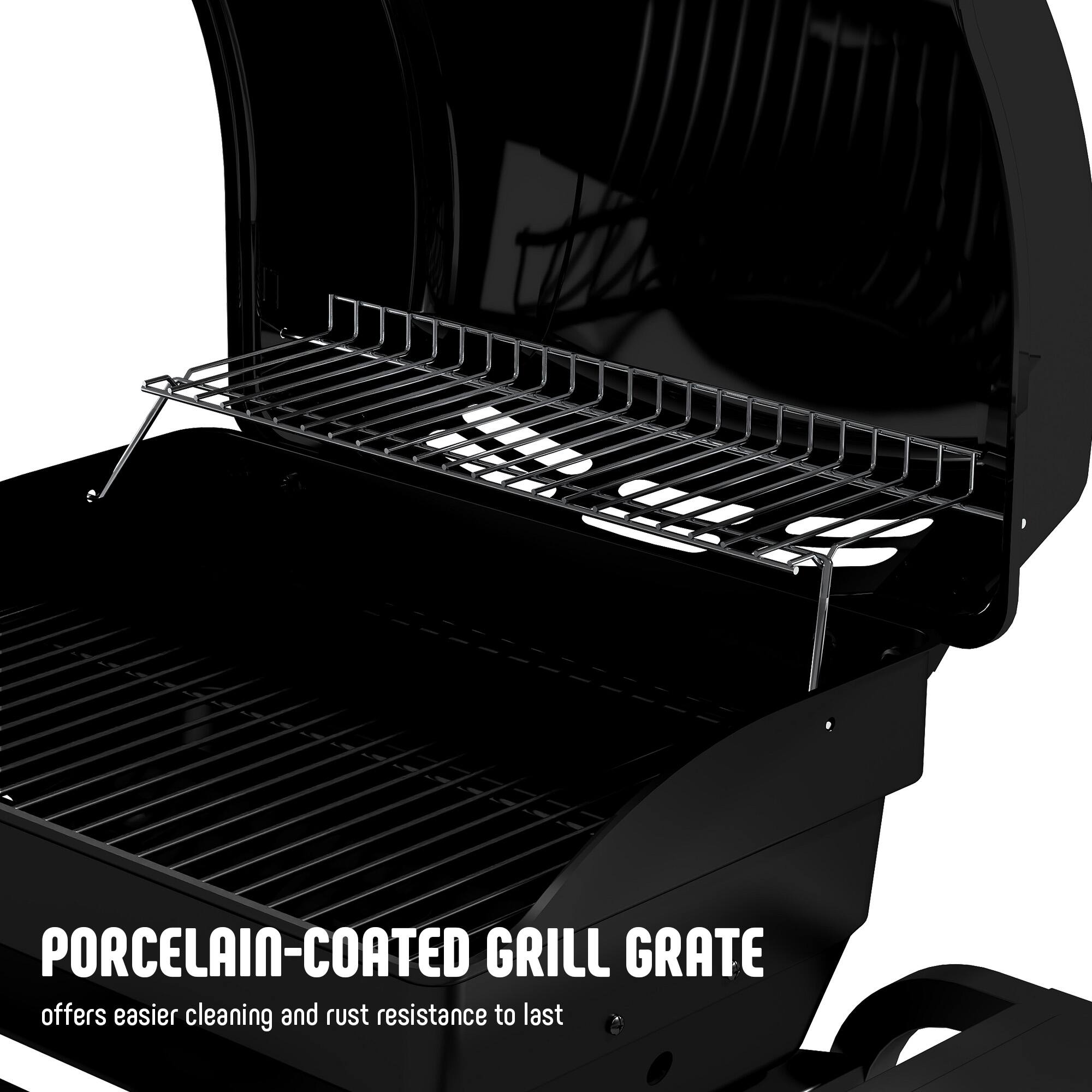 PORCELAIN-COATED GRILL GRATE offers easier cleaning and rust resistance to last