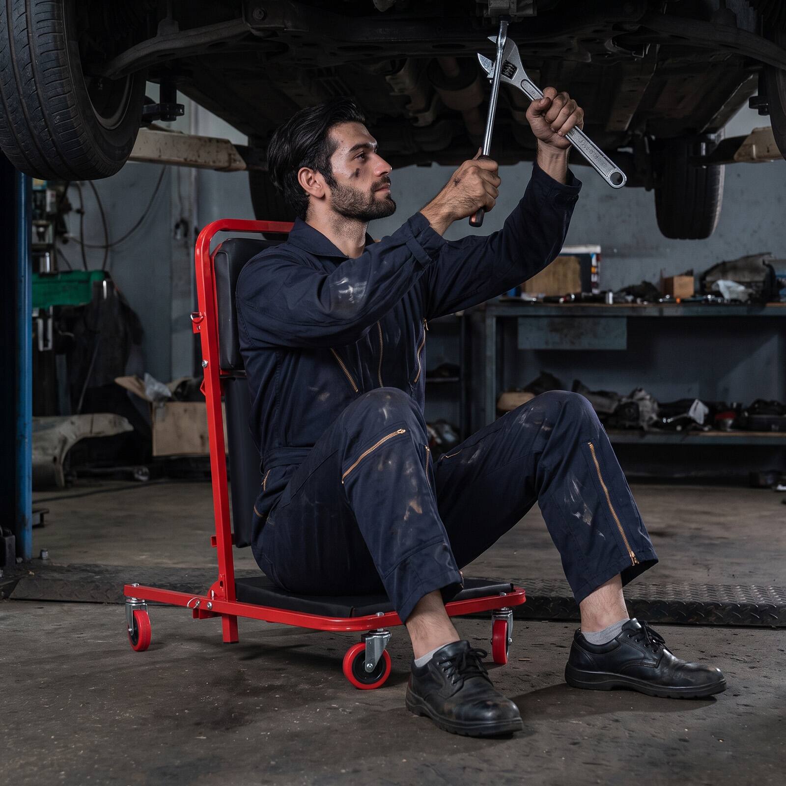 Alt View 3. Costway - Costway 4-In-1 41" Foldable Mechanic Creeper with 6 Wheels Lay Down or Sit 450 LBS Capacity - Red & Black.