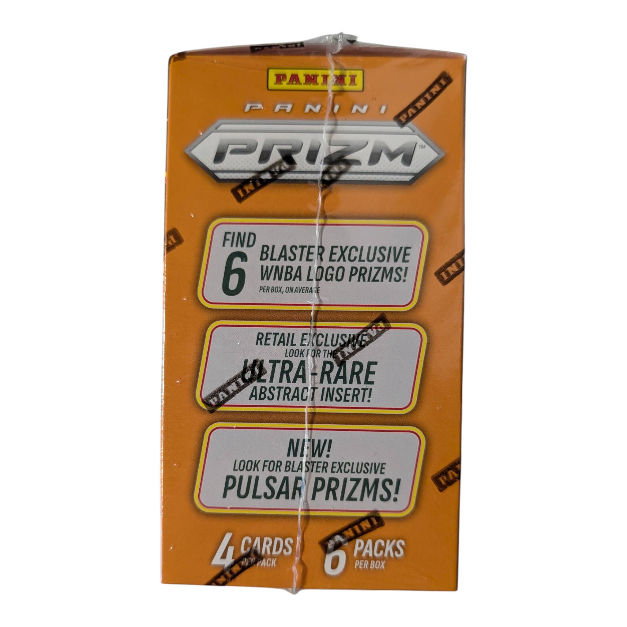 PANINI PRIZM

FIND 6 BLASTER EXCLUSIVE WNBA LOGO PRIZMS! PER BOX, ON AVERAGE

RETAIL EXCLUSIVE! LOOK FOR THE ULTRA-RARE ABSTRACT INSERT!

NEW! LOOK FOR BLASTER EXCLUSIVE PULSAR PRIZMS!

4 CARDS PACKS 0 PACKS PER BOX