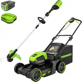 Greenworks - 60V 17" Brushless (Push) Mower + 60V 13" String Trimmer, 4.0Ah Battery and 3A Charger - Green