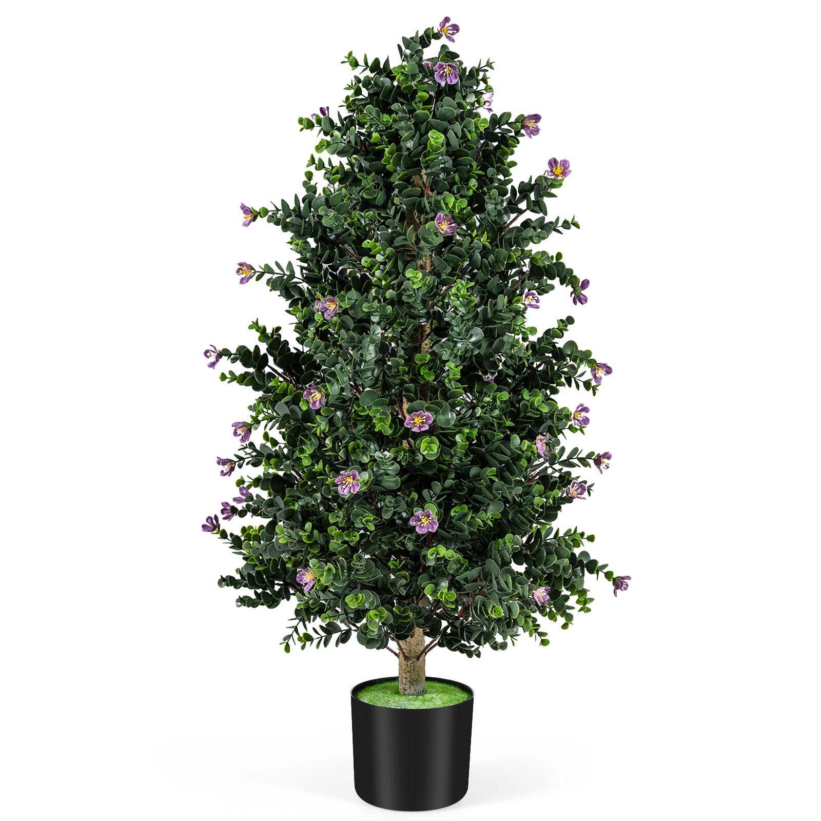 Alt View 9. Gymax - Gymax 2 Pack 36'' Artificial Topiary Cone Tree w/49 Flowers Cement-filled Planter Green & White & Black - Purple.