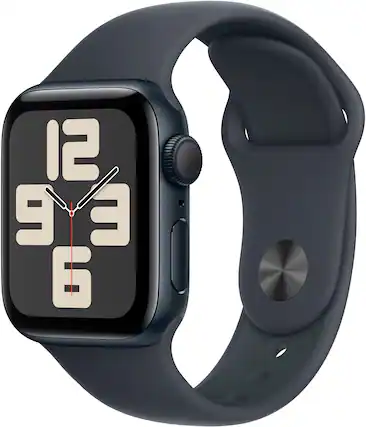Angle. Apple - Apple Watch SE 2nd Generation (GPS) 40mm Aluminum Case with Midnight Sport Band - S/M - Midnight.