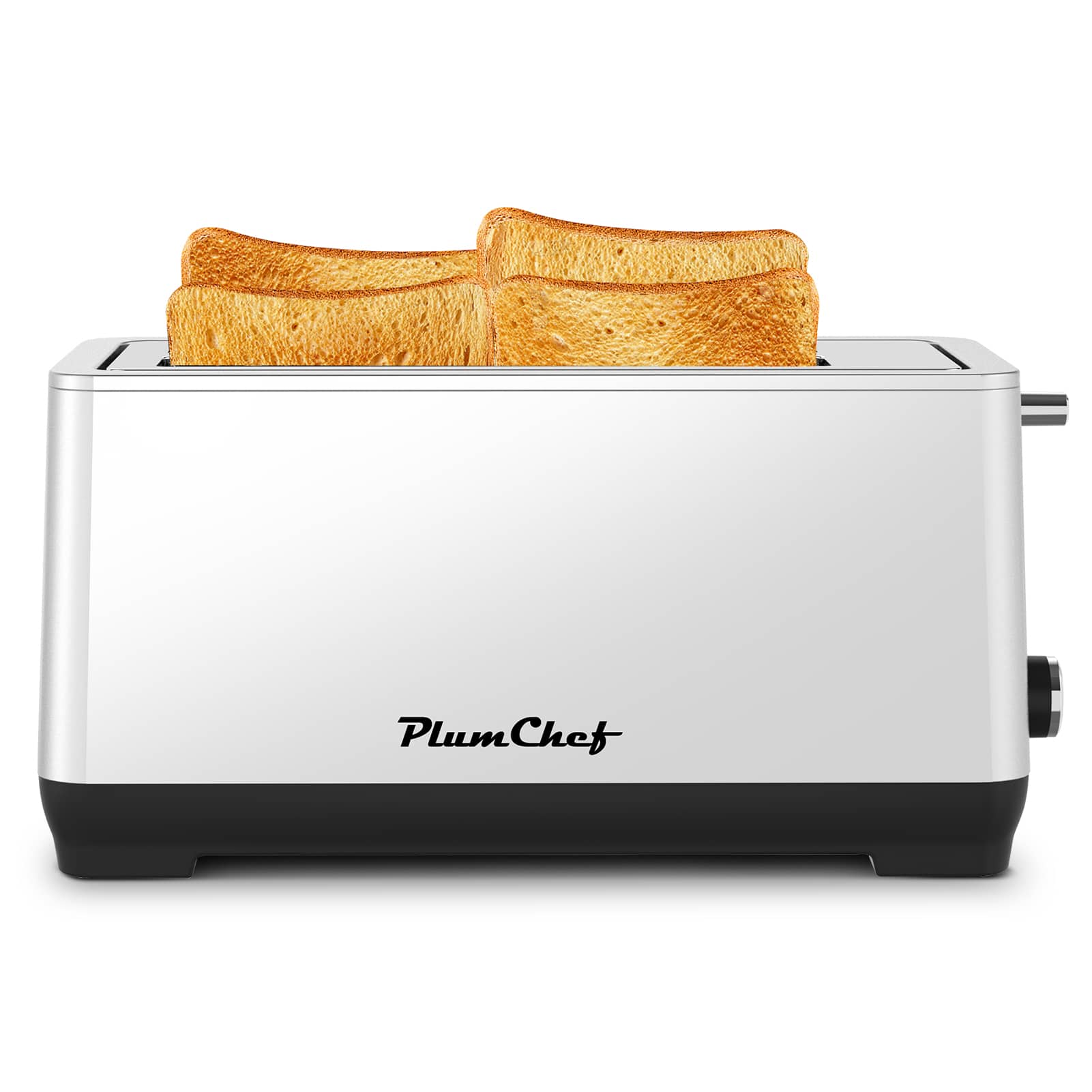 HOMLUX - 4-Slice Extra Wide Long Slot Toaster ( 1500W) - Stainless Steel Removable Crumb Tray 6 Browning - Silver