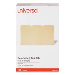 Universal - Double-Ply Top Tab Manila File Folders, 1/3-Cut Tabs: Assorted, Legal Size, 0.75" Expansion, Manila, 100/Box