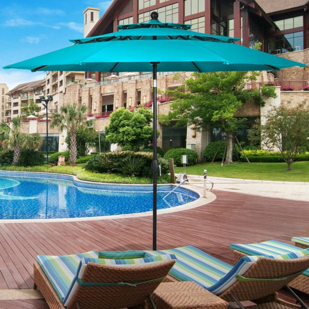Angle. Mondawe - 10 Feet 3 Tier Outdoor Patio Umbrella with Double Vented - Turquoise.