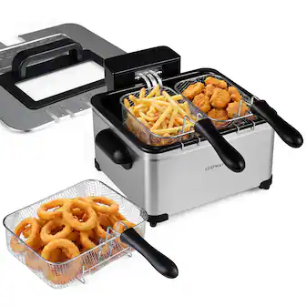 Front. Costway - Costway 5.3-Qt Electric Deep Fryer with 3 Baskets, 1700W LED Touch Screen, 6 Presets, Timer - Silver.