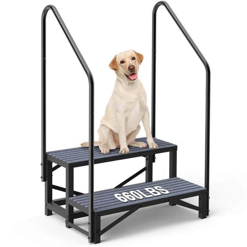 Front. FODINGHILL - 2-Step Heavy-Duty RV Stairs with Dual Handrails, 660 lbs Load & Non-Slip Mats for Campers, Trailers, Hot Tubs - Black.