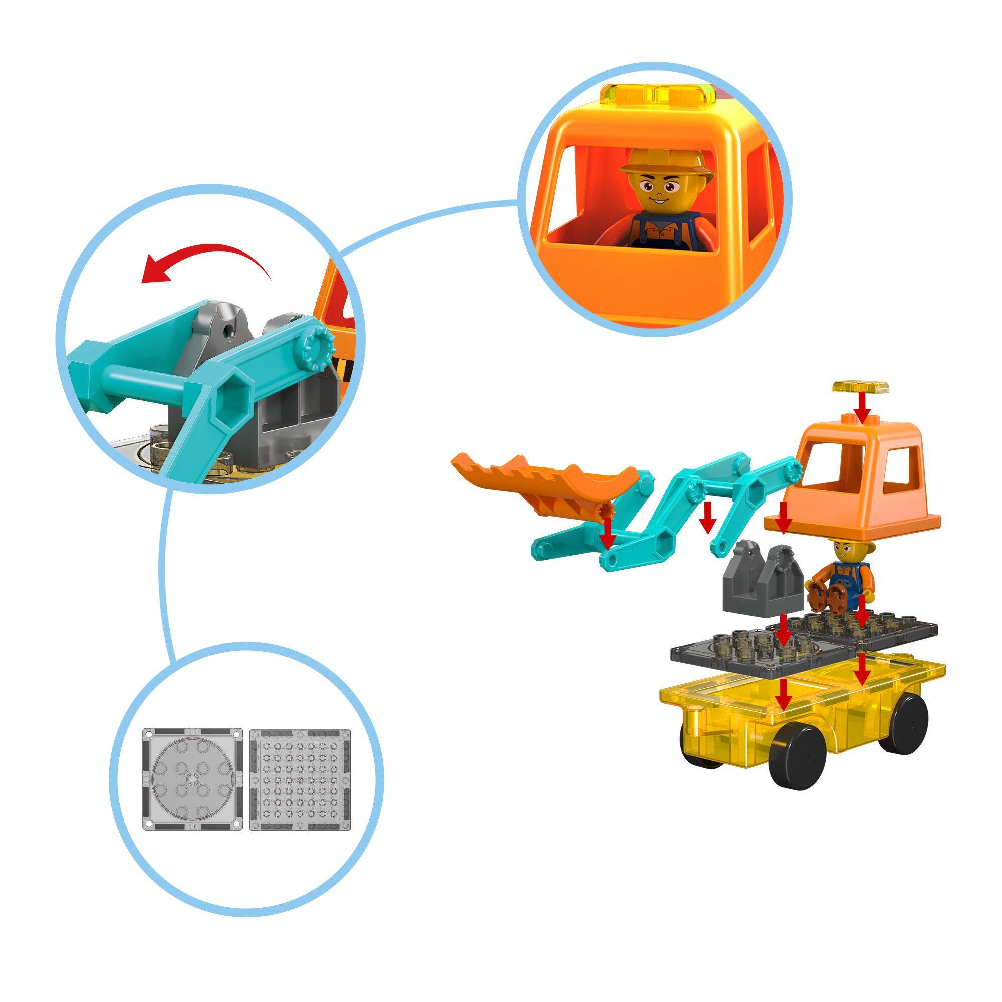 Alt View 6. PicassoTiles - PICASSO-TILES Magnetic Tiles for Kids, 2-in-1 Ecavator & Backhoe Construction Truck, STEM Building Blocks Toy - Multicolor.