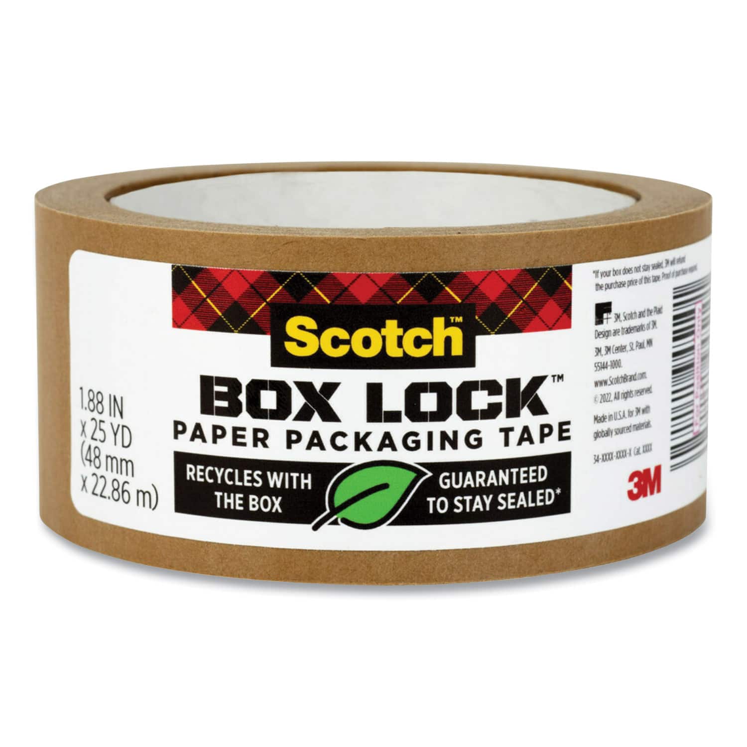 Scotch - Box Lock Paper Packaging Tape Brown 1.88Inch x 25 yds