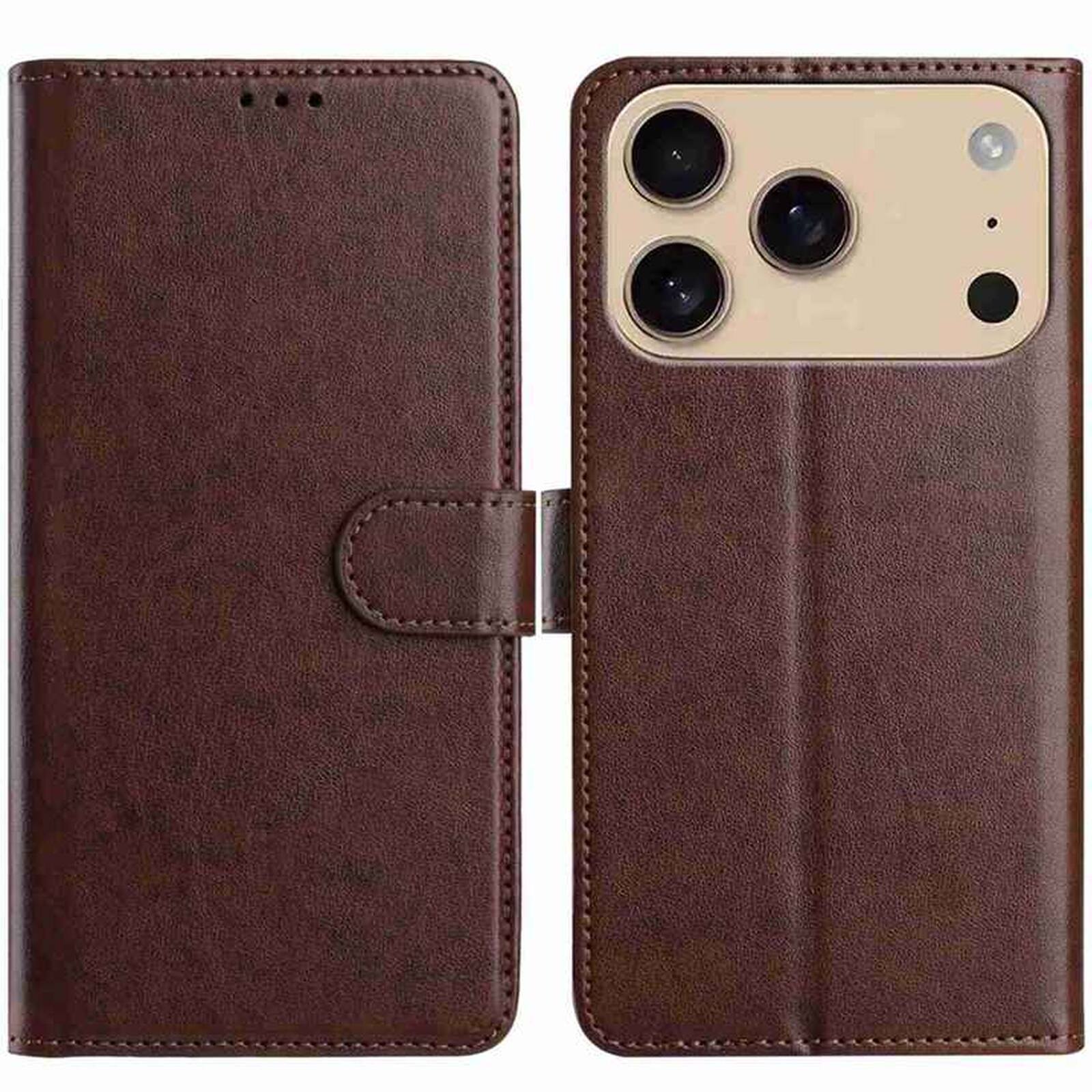 Back. Dteck - Dteck Wallet Folio Case for Apple iPhone 17 Pro Max, Shockproof Magnetic PU Leather Flip Card Slots Stand Case - Brown.