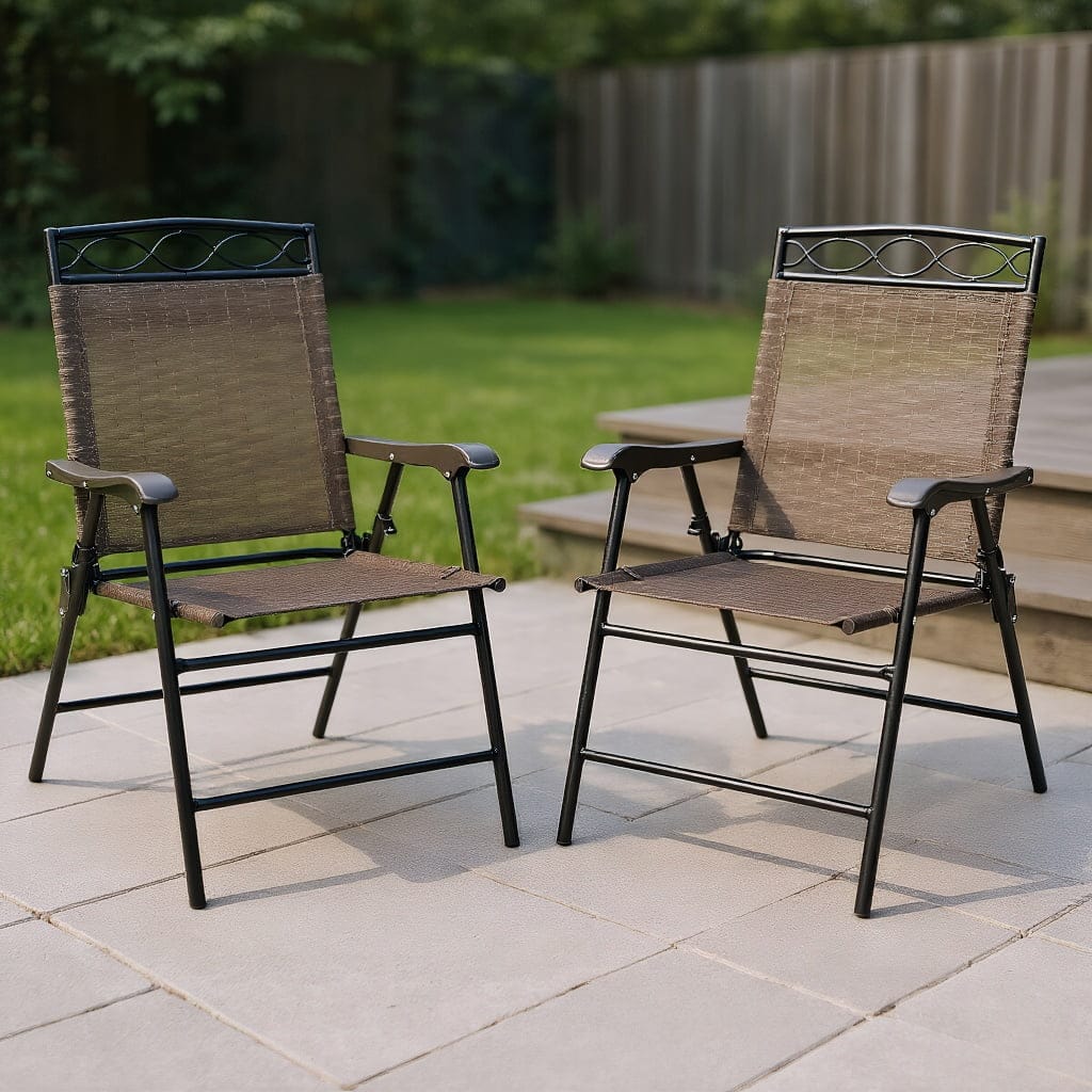 Kadyn - Set of 2 Patio Folding Chairs Sling Portable Dining Chair Set with Armrest, Outdoor Dining Chair for Outside - Black