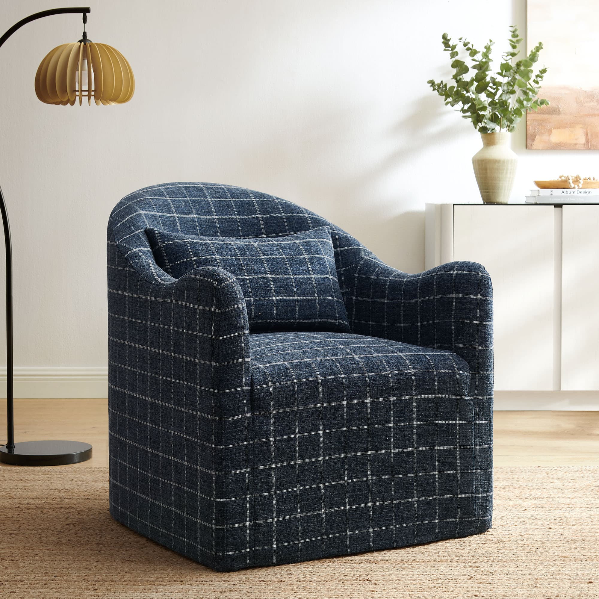 Bardot Slipcovered Linen Blend Accent Chair by Modway - Denim Windowpane Check price history on PriceWatchPro