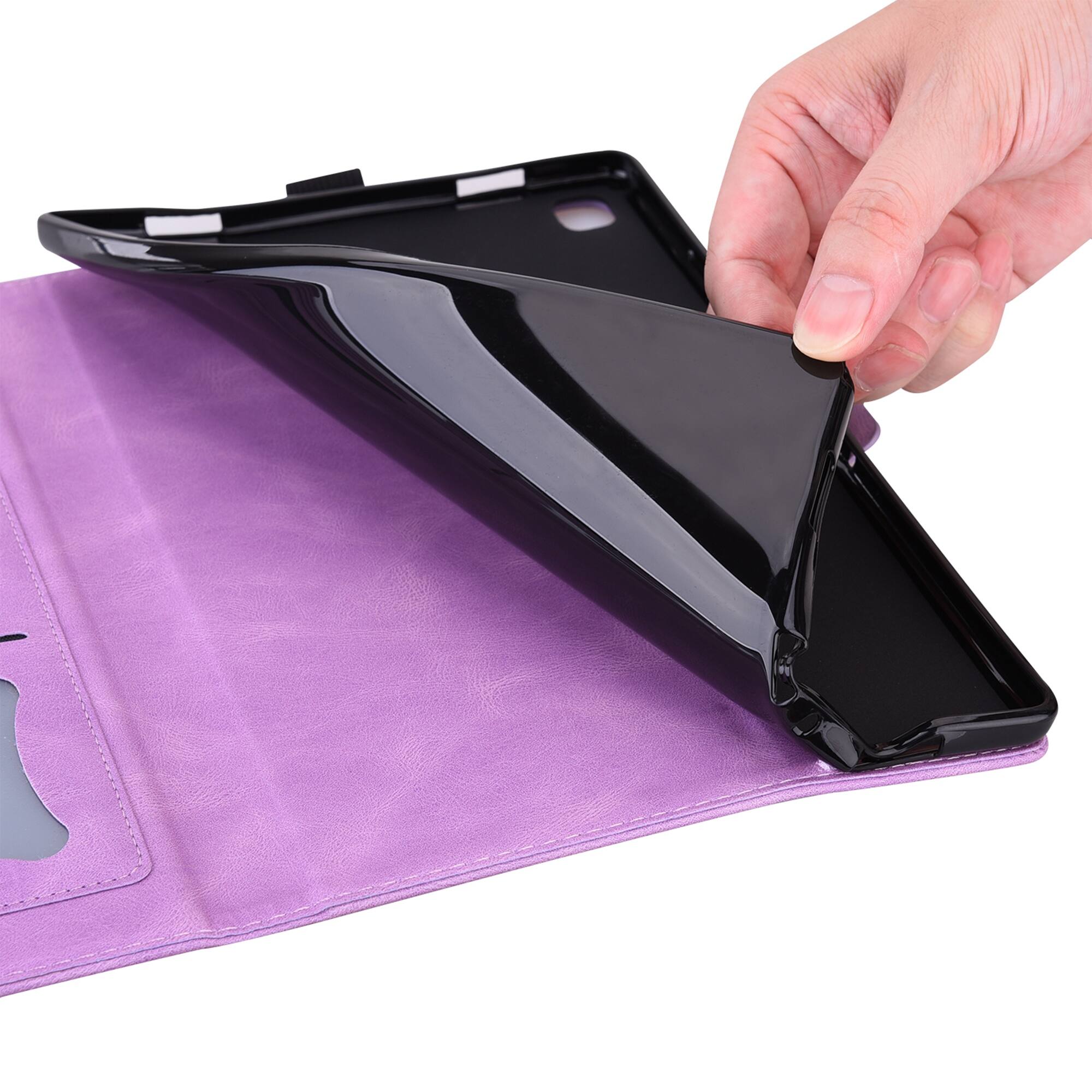 Alt View 2. Dteck - For Apple iPad mini (A17 Pro) 2024/iPad mini (6th) PU Leather Embossed Butterfly Folio Case+Card Holder Flip Stand Cover - Purple.