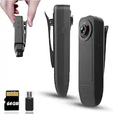 Front. PRIMEPLUS - Mini Body Camera 1080P with 64G Card - Wearable Personal Portable Cameras Recorder DV - Night Vision Camcorder.