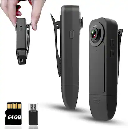 Front. PRIMEPLUS - Mini Body Camera 1080P with 64G Card - Wearable Personal Portable Cameras Recorder DV - Night Vision Camcorder.