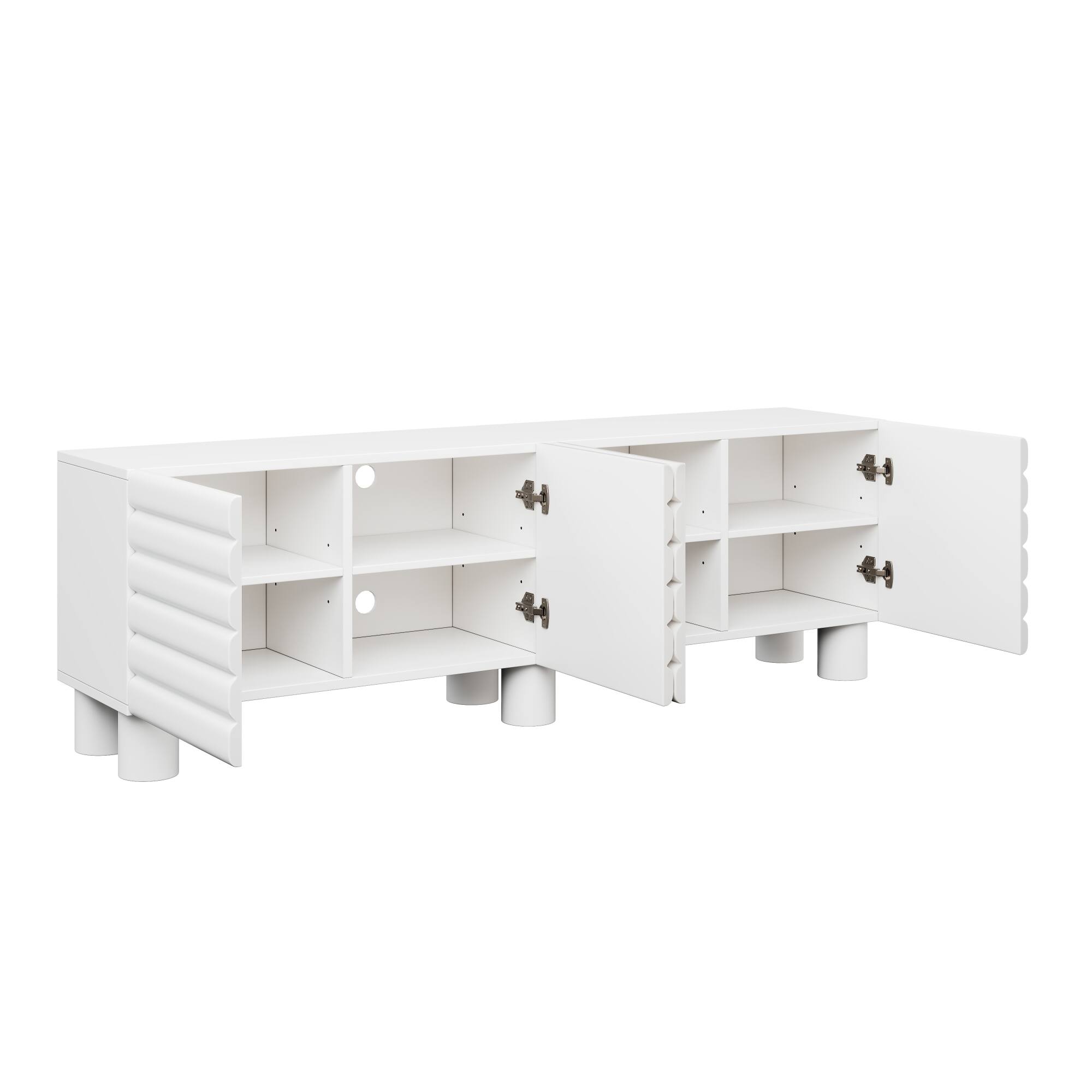 Alt View 4. Spaco - Spaco Wavy Door TV Stand for 75" TV, Stylish Solid Media Console with Adjustable Shelves and 4 Cabinets for Living Room - White.