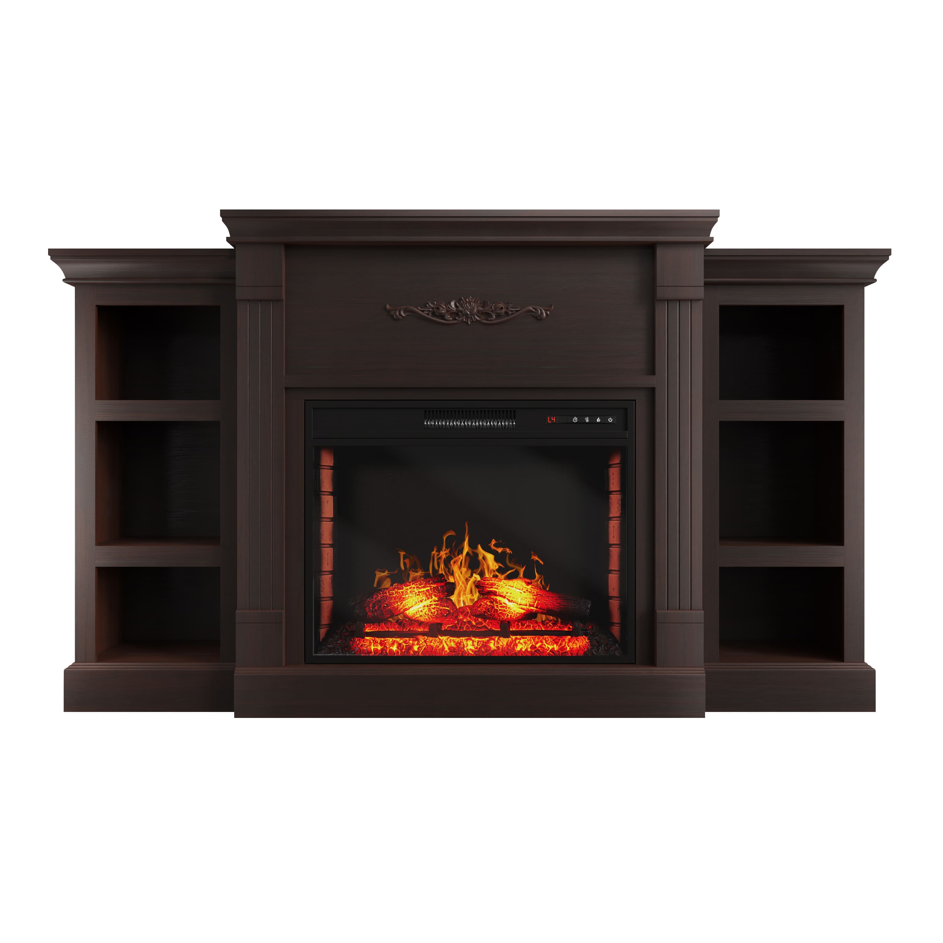 Mondawe - 70" TV Stand with 28" Electric Fireplace Insert and Bookshelf Storage - Brown