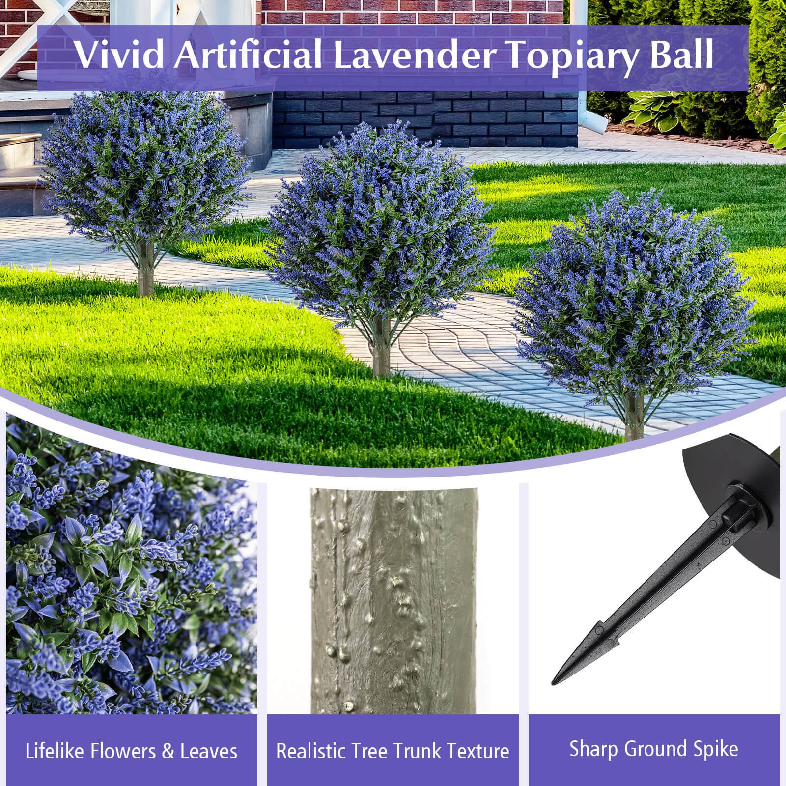 Vivid Artificial Lavender Topiary Ball

Lifelike Flowers & Leaves

Realistic Tree Trunk Texture

Sharp Ground Spike