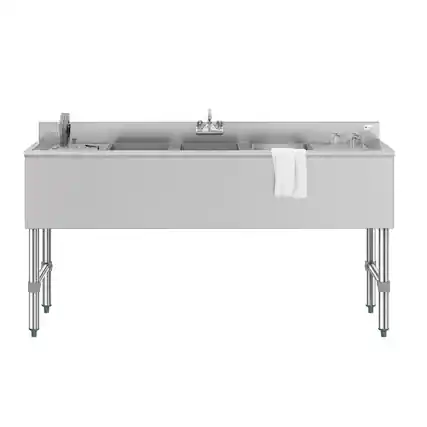 Front. Koolmore - 60 in. Three-Compartment Bar-Sink with 3 in. Backsplash, Dual Drainboards with Low Lead Faucet, NSF Certified - Stainless Steel.