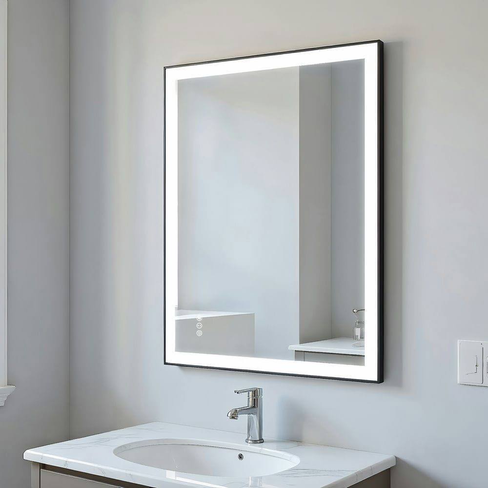 Alt View 6. Kadyn - 40x32 Inch Large Rectangle LED Bathroom Mirror with Contemporary Black Frame - Black.