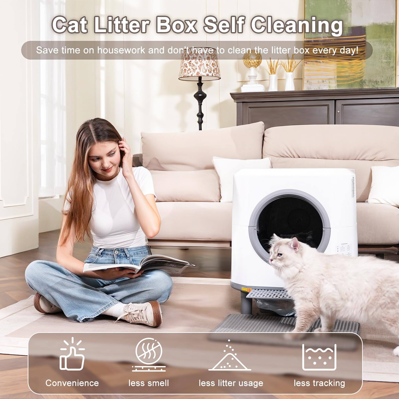 Cat Litter Box Self Cleaning

Save time on housework and don't have to clean the litter box every day!

Convenience
less smell
less litter usage
less tracking