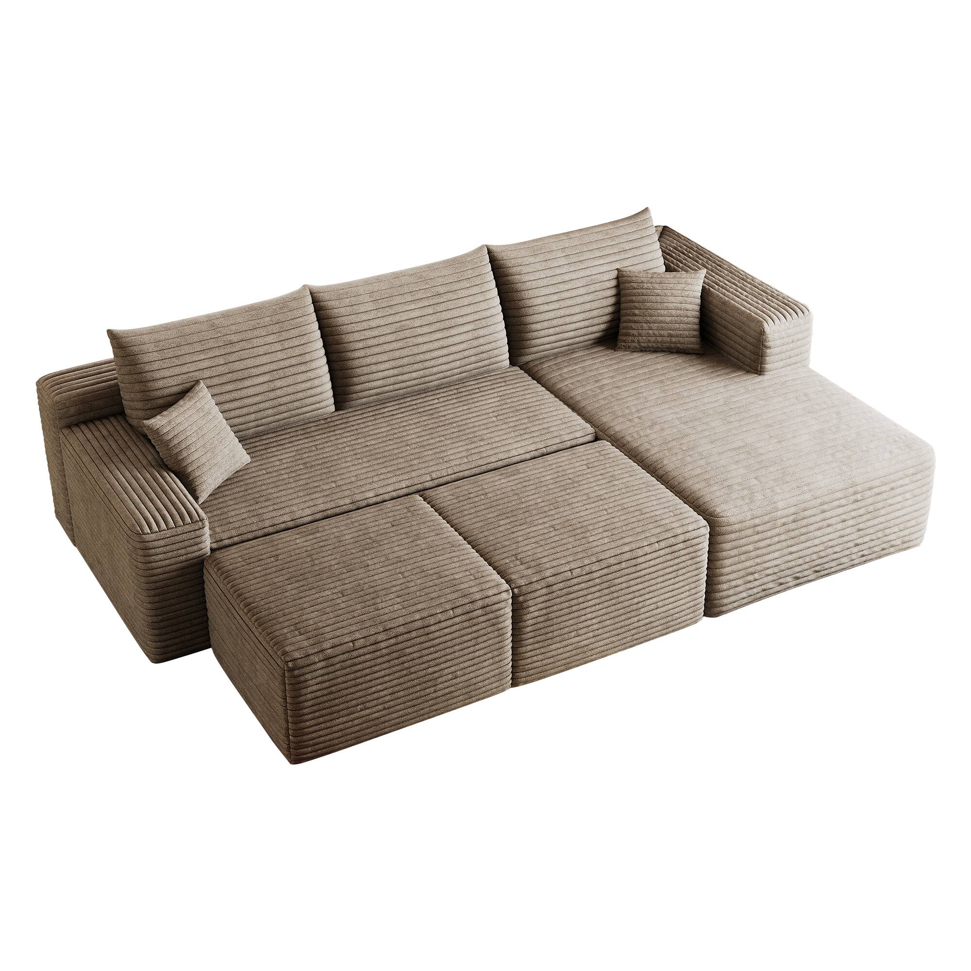 Back. Whisen - 95" U-Shaped Modular Sectional Sofa with 2 Ottomans, Plush Corduroy Fabric Deep Seat Corner Couch - Camel.