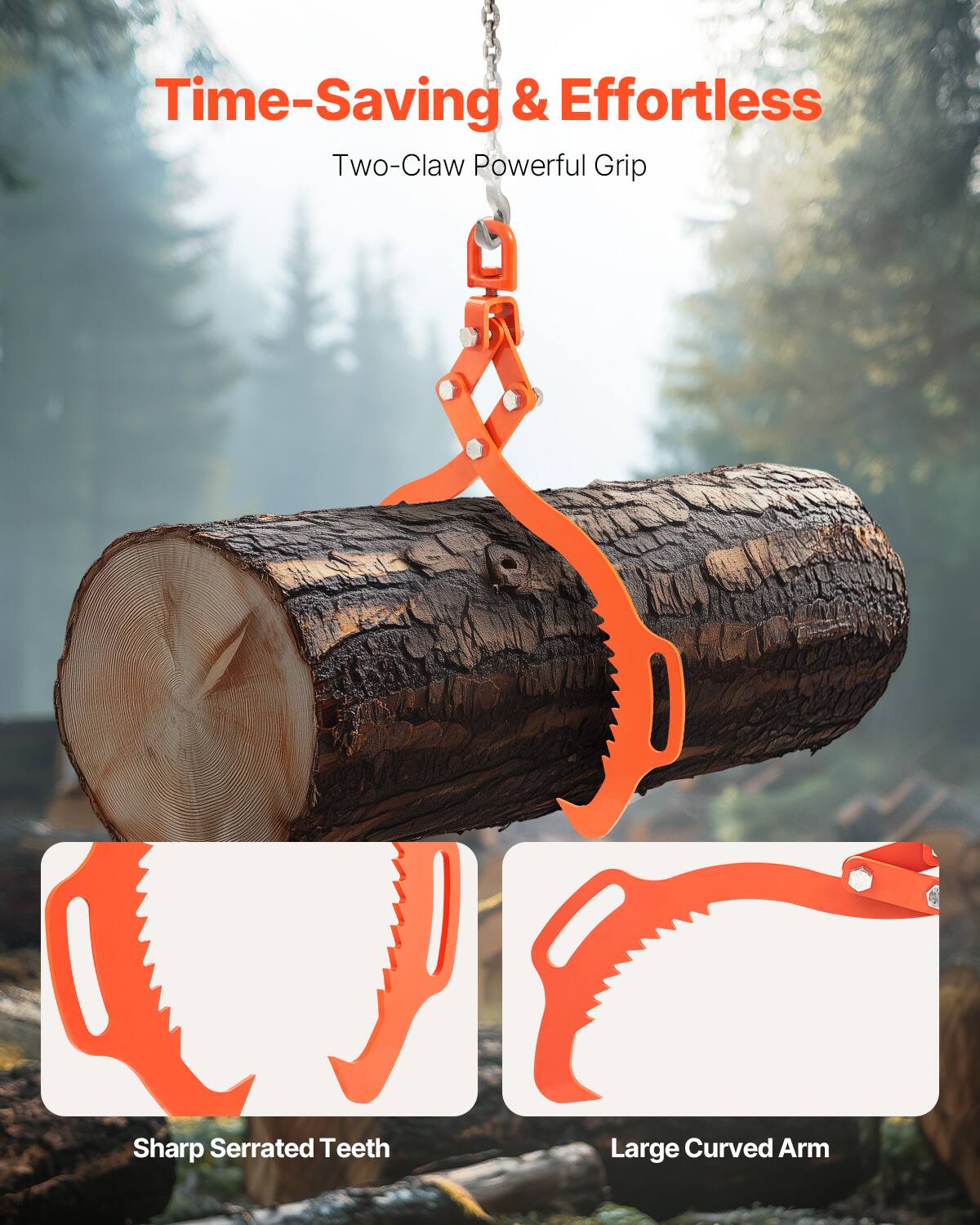 Time-Saving & Effortless  
Two-Claw Powerful Grip  
Sharp Serrated Teeth  
Large Curved Arm