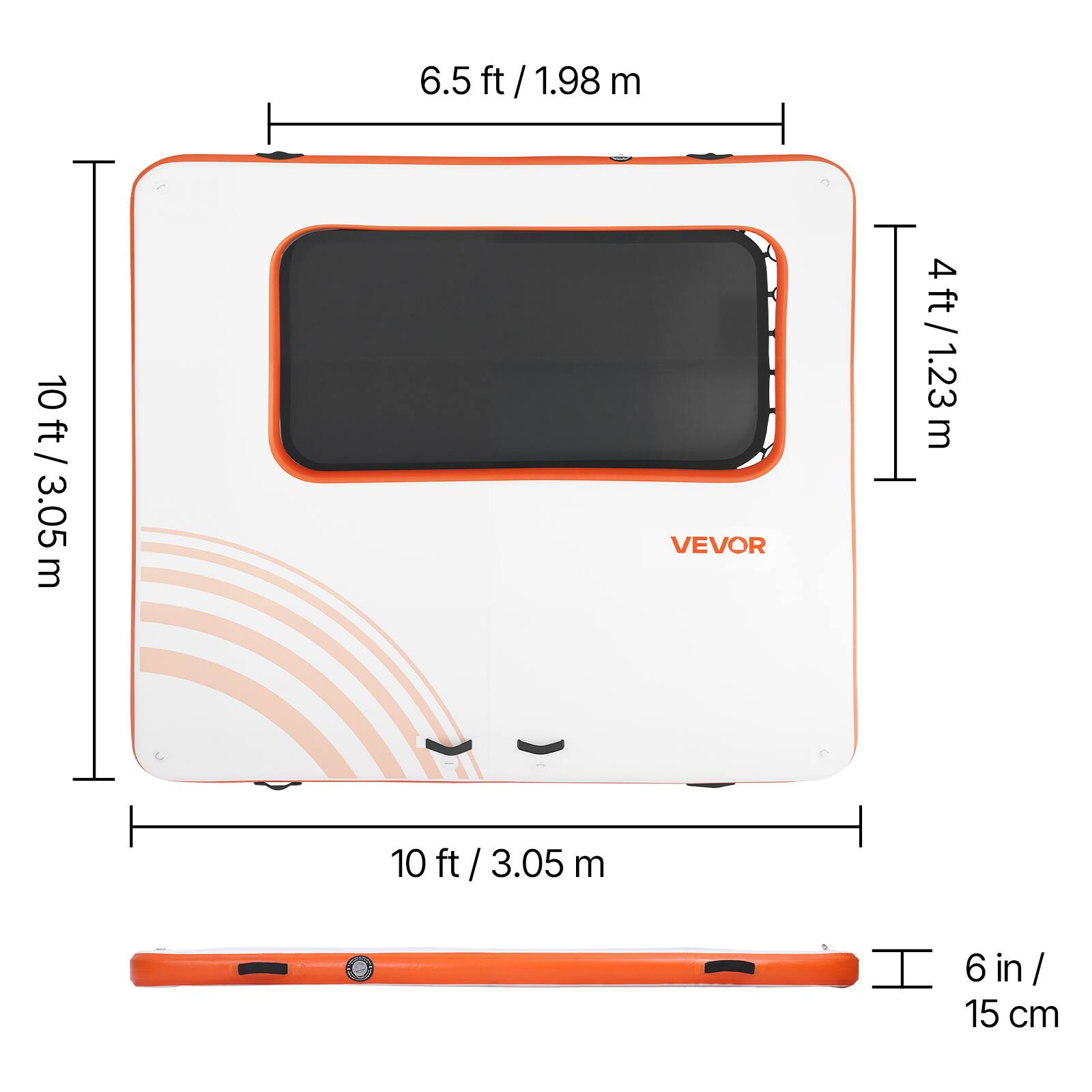 6.5 ft / 1.98 m  
10 ft / 3.05 m  
4 ft / 1.23 m  
6 in / 15 cm