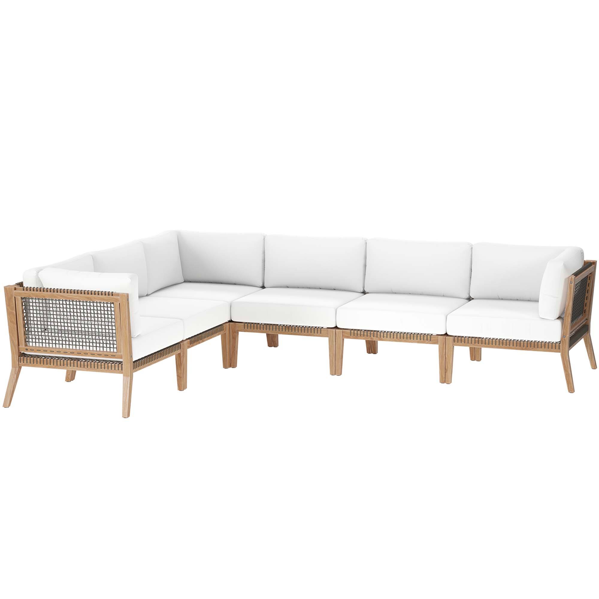 Front. Modway - Clearwater 6-Piece Outdoor Patio Teak Wood Sectional Sofa by Modway - Gray White.