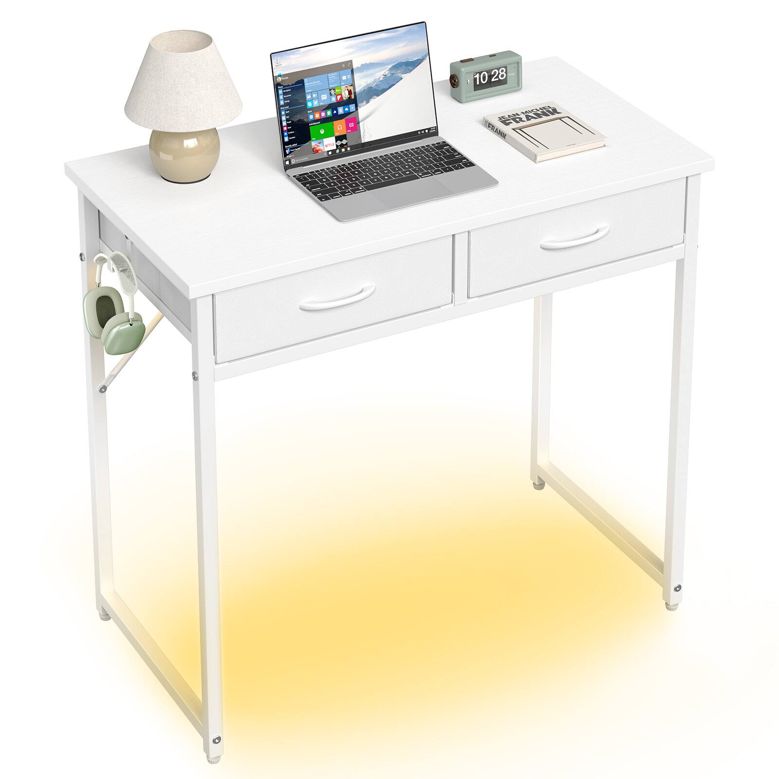 Alt View 4. Pinmoco - Pinmoco - 32 Inch LED Writing Desk Office Desk Computer Desk Kids Study Desk Vanity Desk with RGB Lights & Smart Storage - White.